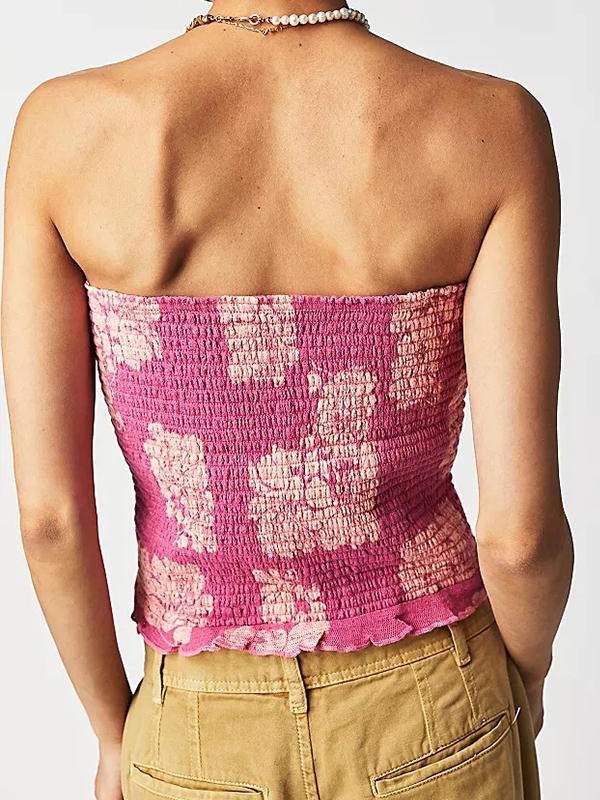Random Floral Print Peplum Bandeau Top-1