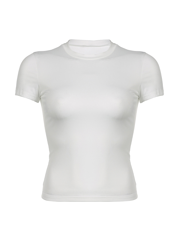Solid Crew Neck Short Sleeve Tee-2