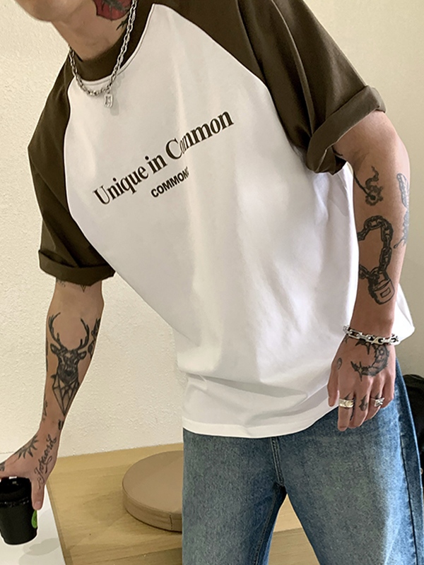 Men's Letter Print Raglan Short Sleeve Tee-1