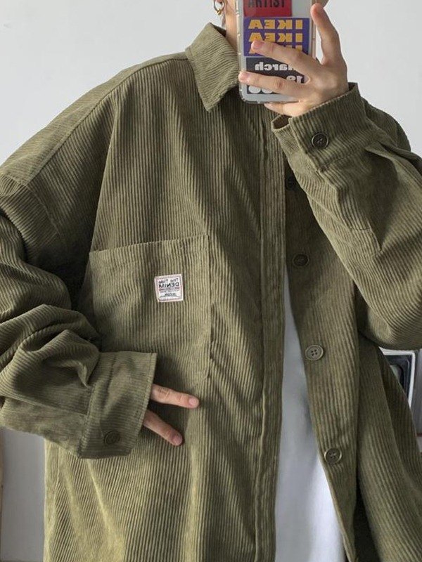 Men's Corduroy Loose Button Down Shirt-2