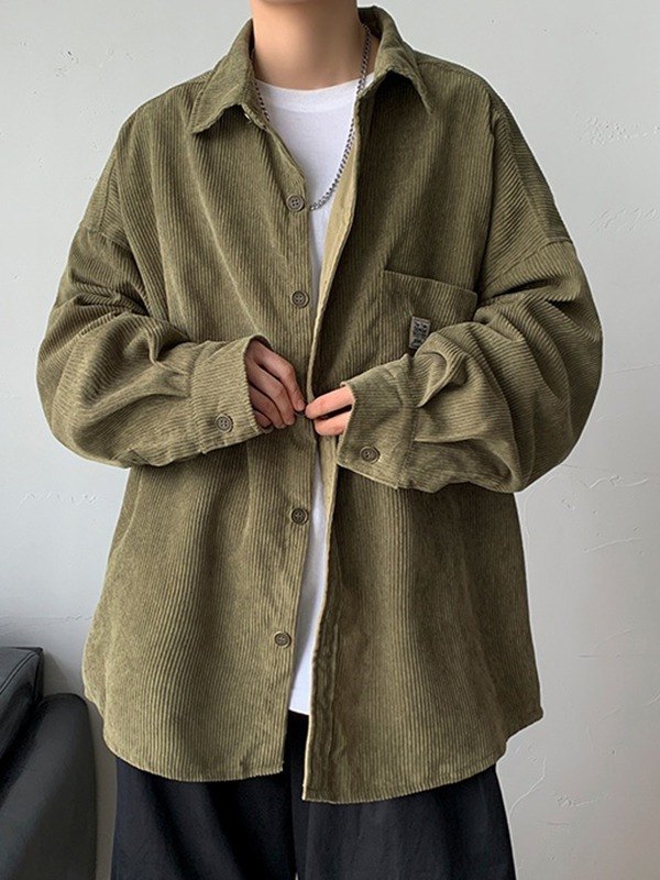 Men's Corduroy Loose Button Down Shirt-1