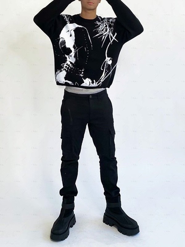 Men's Punk Anime Jacquard Knit Sweater-5