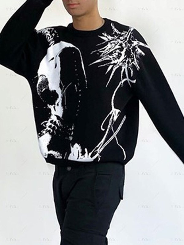 Men's Punk Anime Jacquard Knit Sweater-2