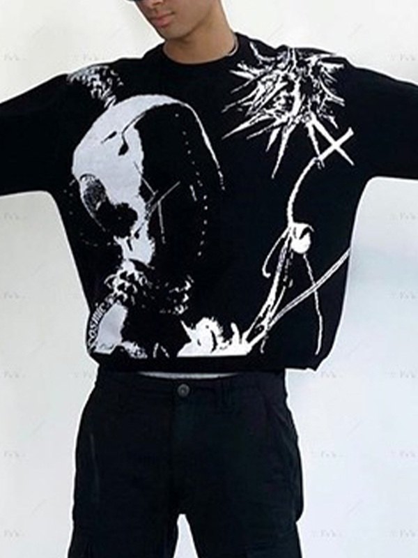 Men's Punk Anime Jacquard Knit Sweater-1