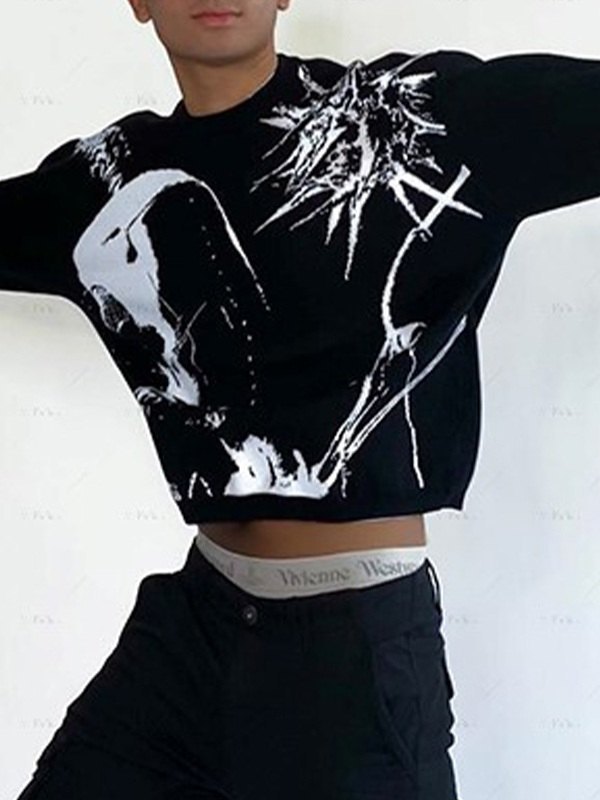 Men's Punk Anime Jacquard Knit Sweater-3