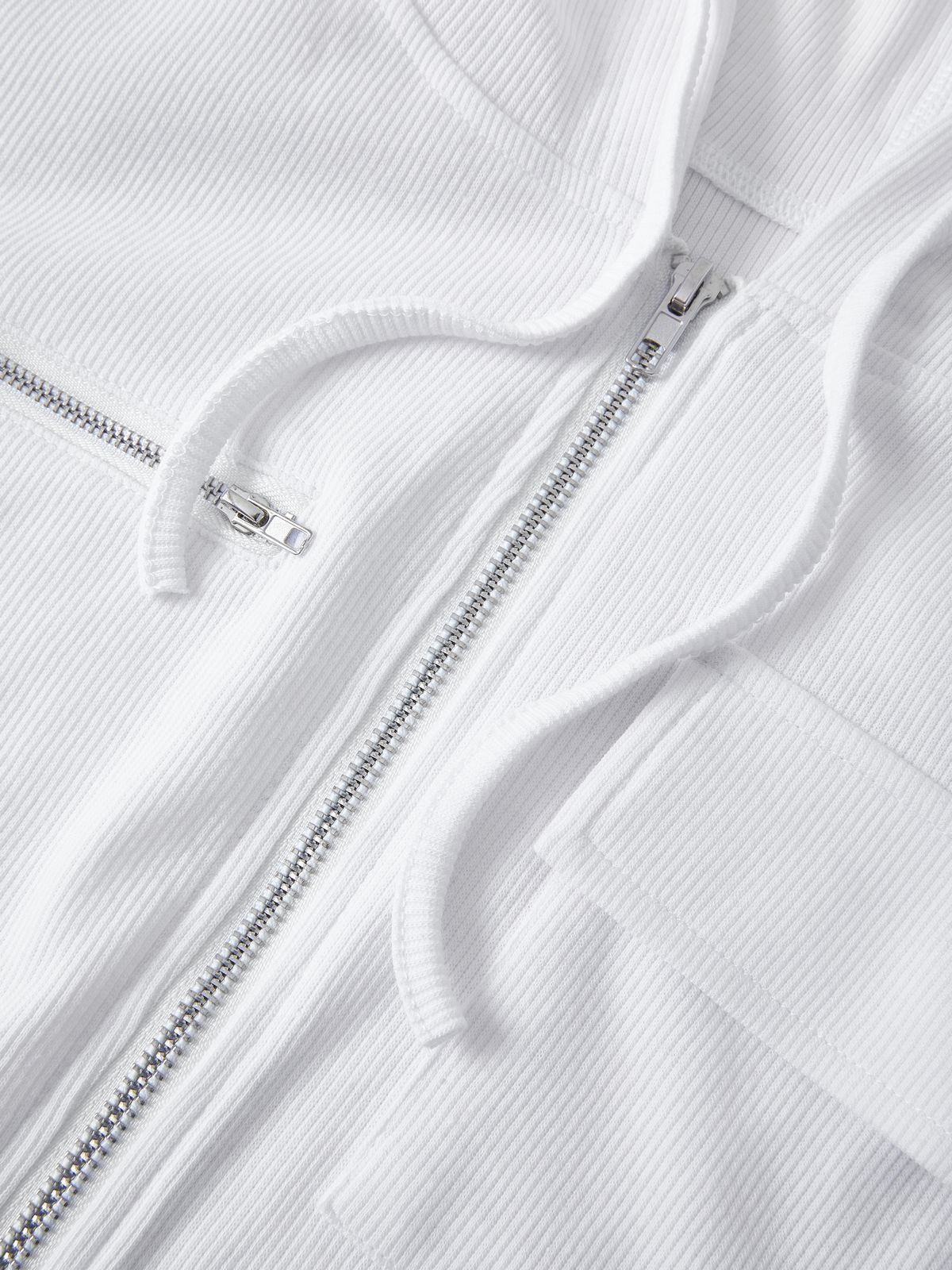 White Zip Up Hooded Cropped Knit Top-6