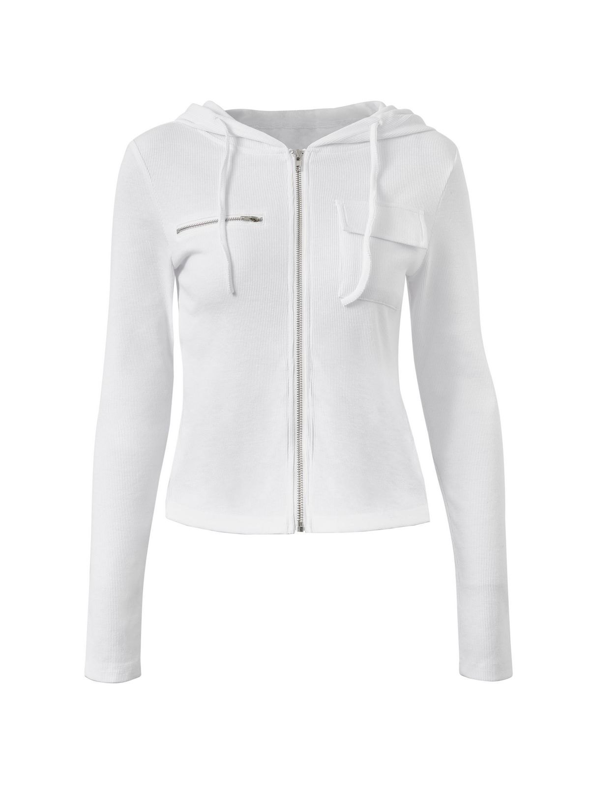 White Zip Up Hooded Cropped Knit Top-5