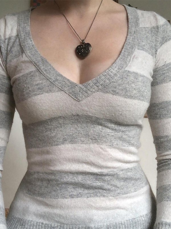 Vintage Striped V Neck Knit Top-1