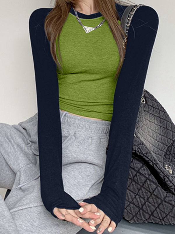 Raglan Sleeve Rib Crop Top-1