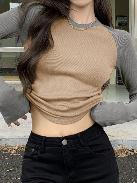 Raglan Sleeve Rib Crop Top-1