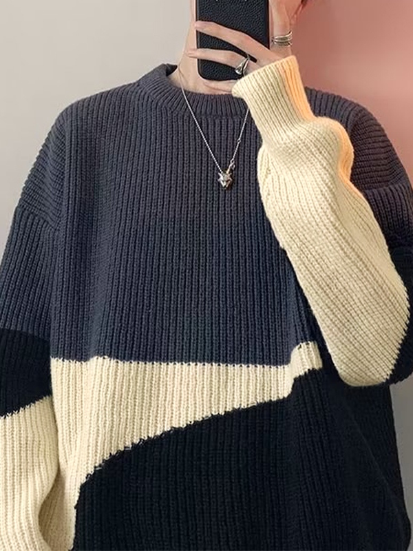 Men's Color Block Pullover Sweater-1