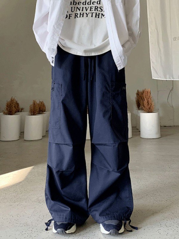 Men's Ruched Straight Leg Cargo Pants-4