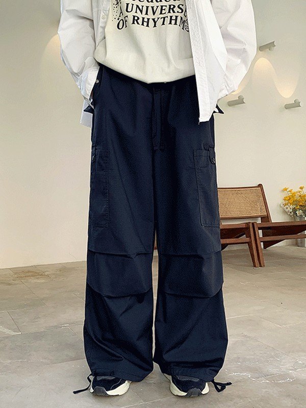 Men's Ruched Straight Leg Cargo Pants-2