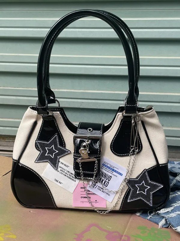 Embroidered Star Patchwork Shoulder Bag-2
