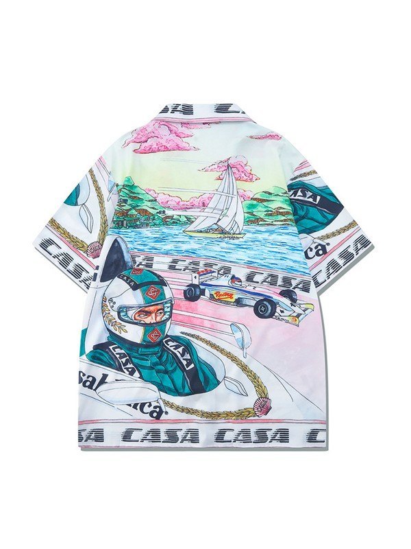 Men's Vintage Printed Short Sleeve Button Down Shirt-1