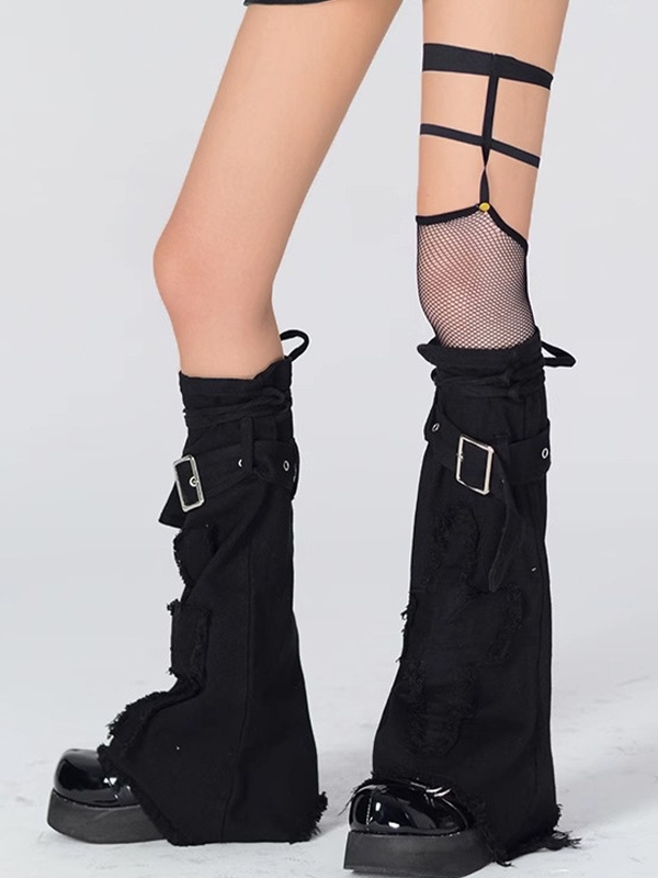 Cross Pattern Lace Up Flare Leg Warmer-2