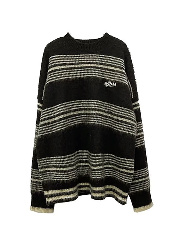 Men' Fuzzy Stripe Print Loose Sweater-5