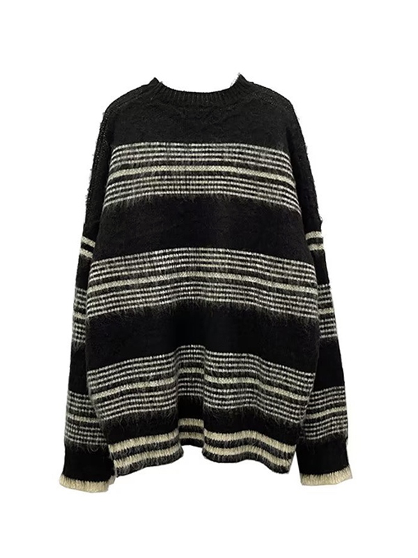 Men' Fuzzy Stripe Print Loose Sweater-6