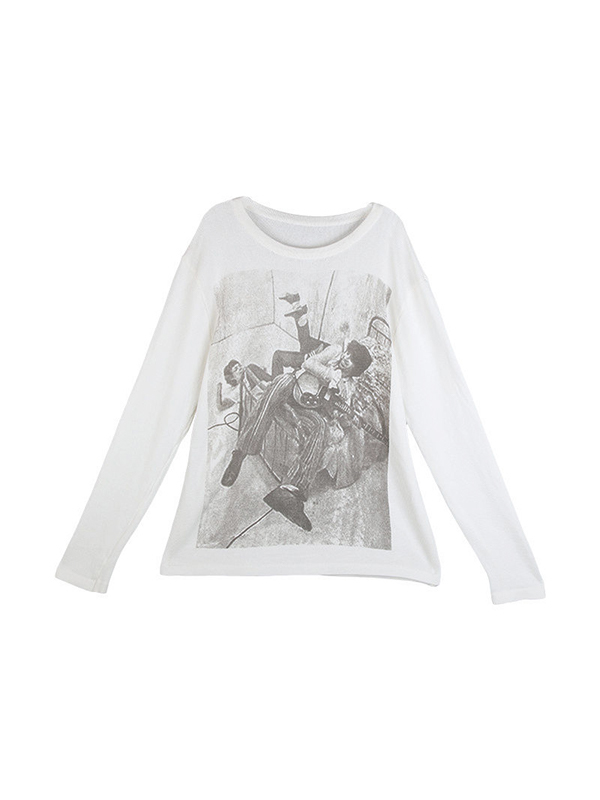 Vintage Print Ribbed Loose Long Sleeve Knit-5