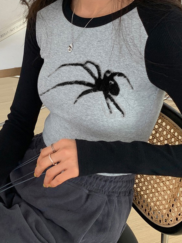 Spider Print Raglan Slim Long Sleeve Knit-1