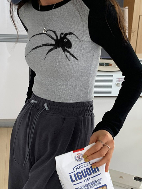 Spider Print Raglan Slim Long Sleeve Knit-2