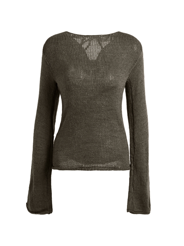 Solid Color Backless Lace Up Long Sleeve Knit-3