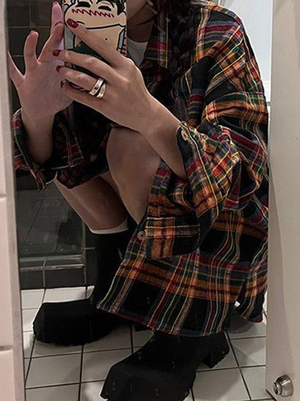 Vintage Checkered Long Sleeve Blouse-3