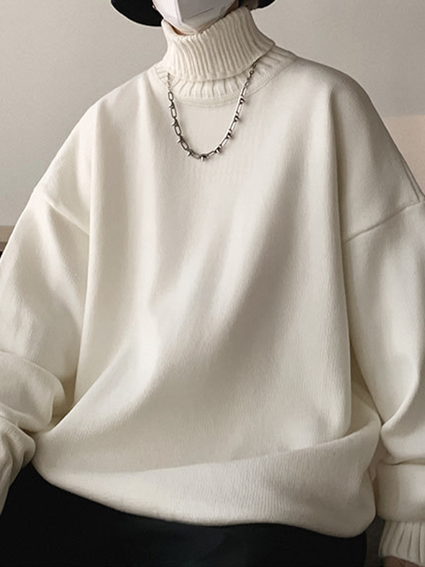 Men's Solid Color Turtleneck Oversized Sweater-3