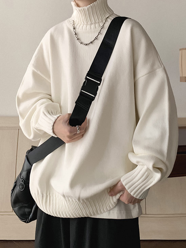 Men's Solid Color Turtleneck Oversized Sweater-2