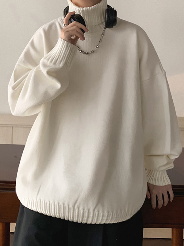 Men's Solid Color Turtleneck Oversized Sweater-1
