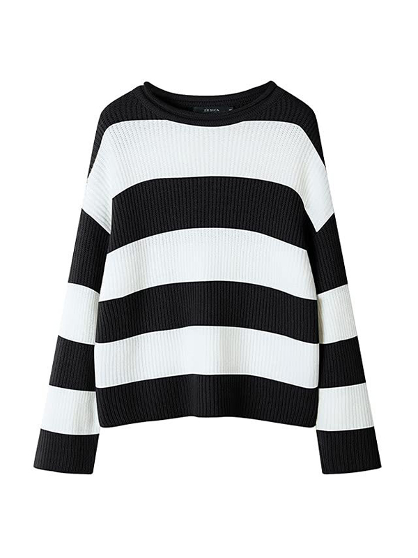 Casual Rib Stripe Baggy Knit Sweater-4