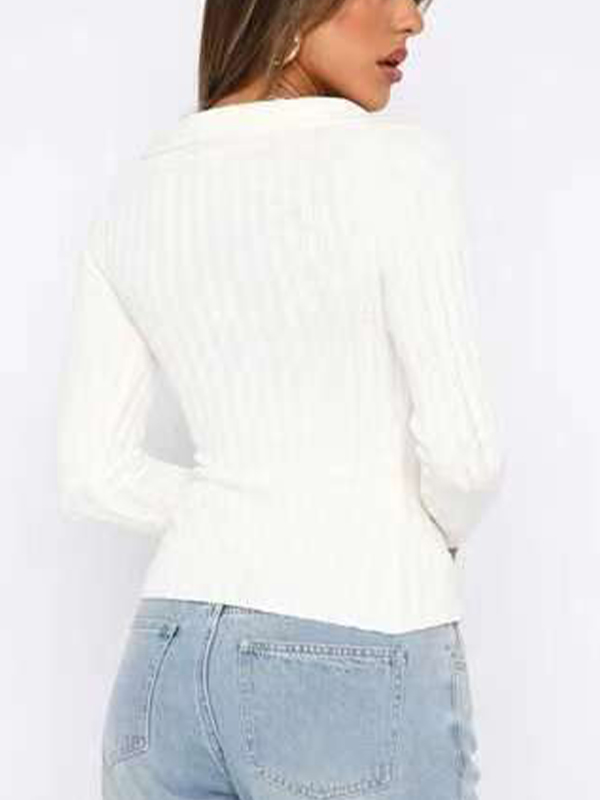 Solid Lapel Neck Knit Cardigan-2