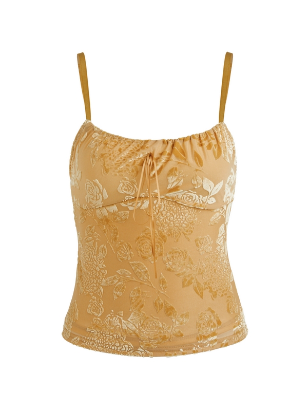 Velvet Floral Jacquard Bow Decor Cami Top-3