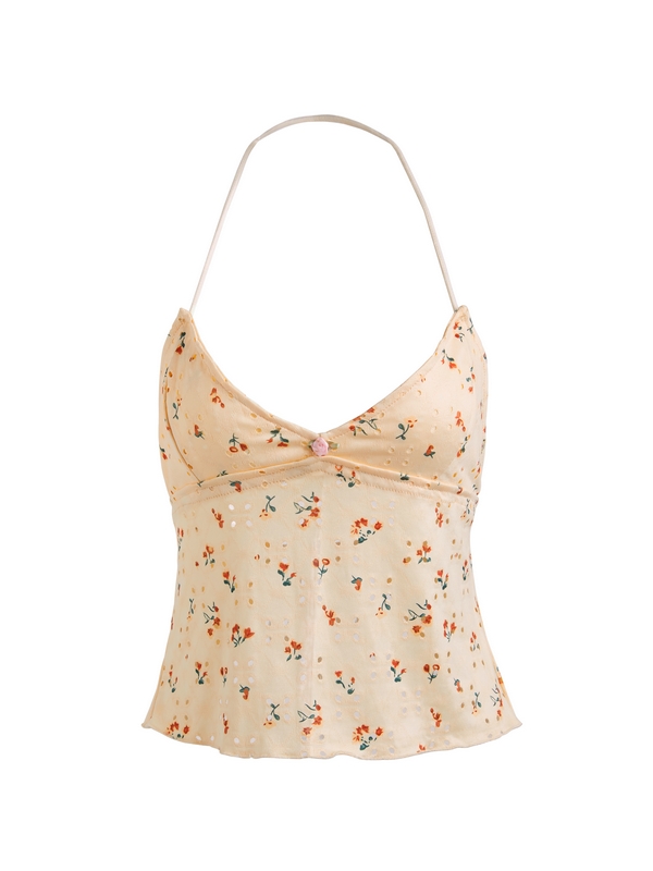 Cutout Ditsy Floral Print Tie Back Cami Top-4