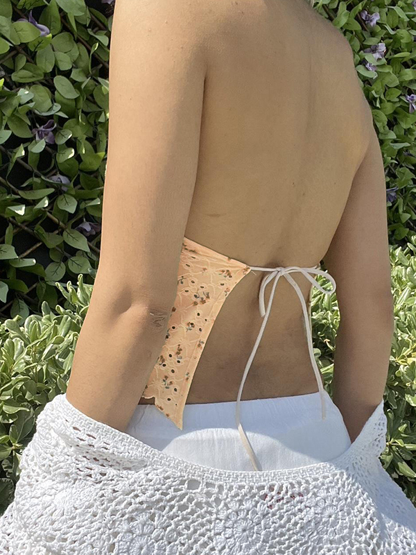 Cutout Ditsy Floral Print Tie Back Cami Top-2