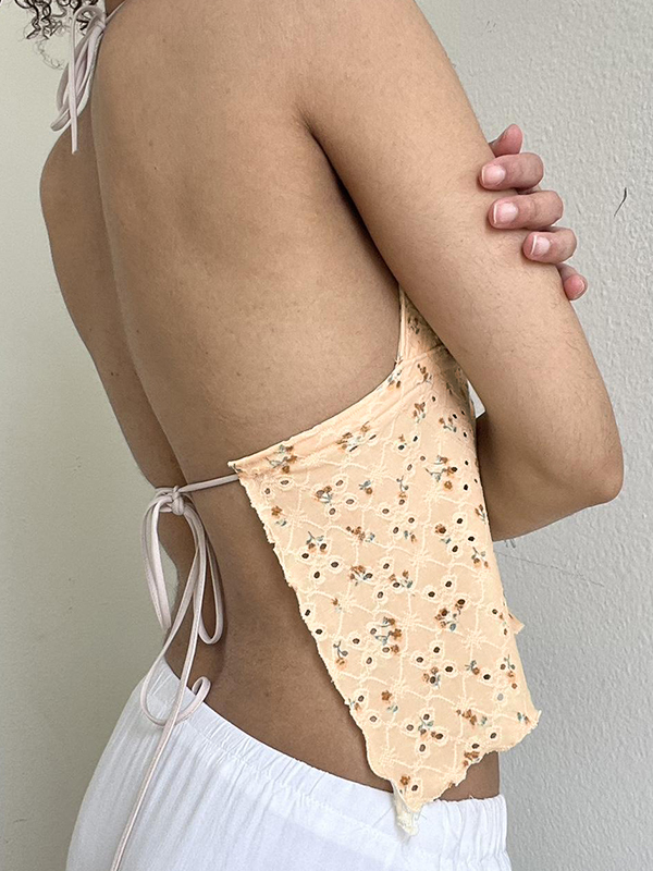 Cutout Ditsy Floral Print Tie Back Cami Top-3