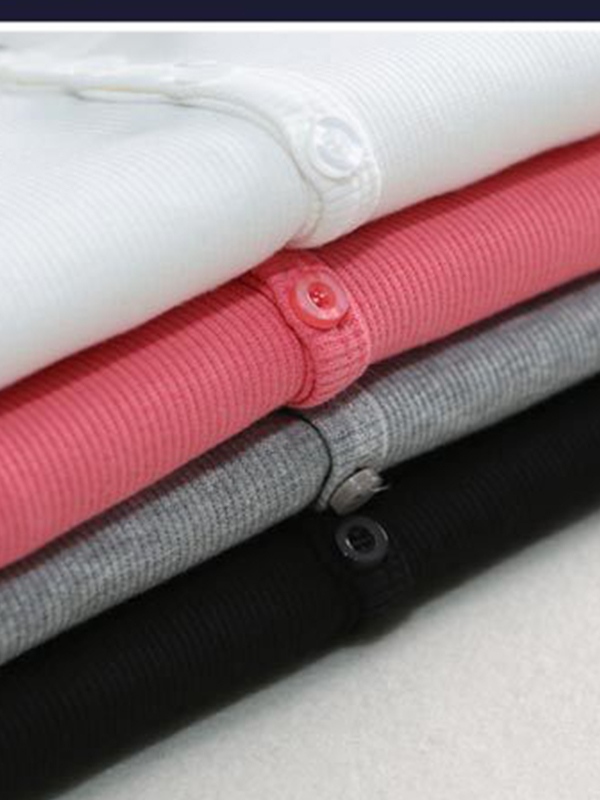Solid Ribbed Breasted Long Sleeve Tee-3