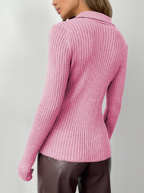 Solid V Neck Ribbed Sweater-1