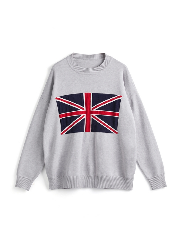 Flag Jacquard Crew Neck Pullover Sweater-4