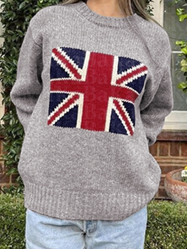 Flag Jacquard Crew Neck Pullover Sweater-2