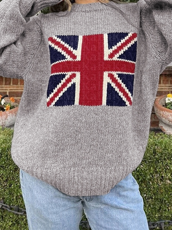 Flag Jacquard Crew Neck Pullover Sweater-1