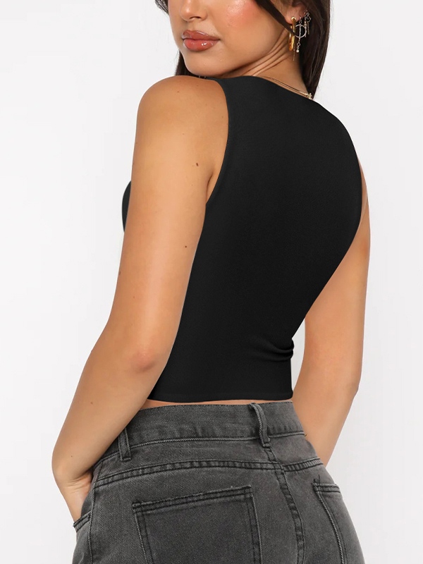 Solid Crew Neck Cropped Tank Top-5