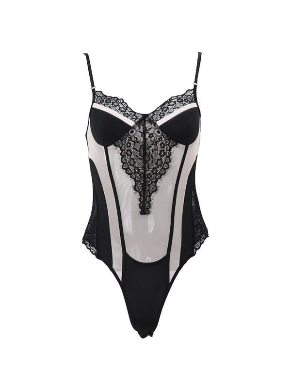Mesh Lace Splice Cami Bodysuit-4