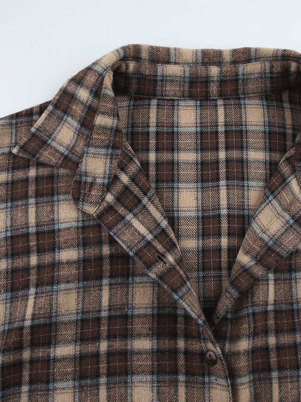 Vintage Plaid Print Long Sleeve Blouse-7