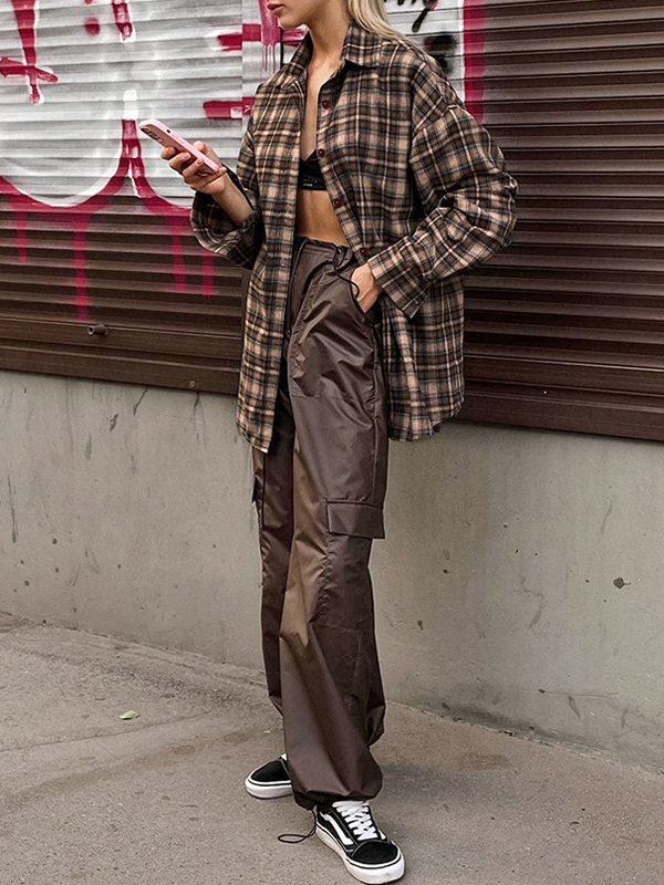 Vintage Plaid Print Long Sleeve Blouse-3
