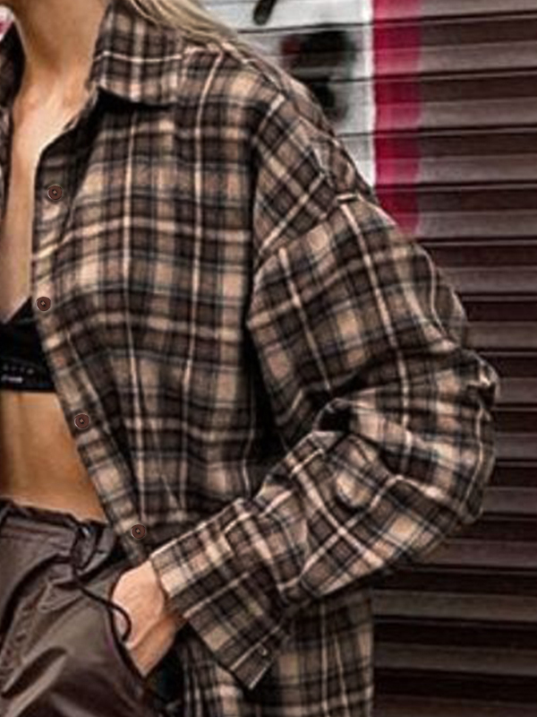 Vintage Plaid Print Long Sleeve Blouse-4