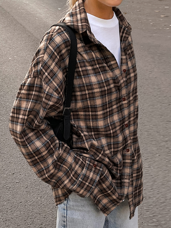 Vintage Plaid Print Long Sleeve Blouse-2