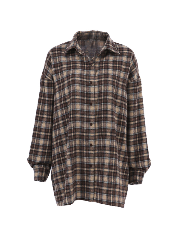 Vintage Plaid Print Long Sleeve Blouse-5