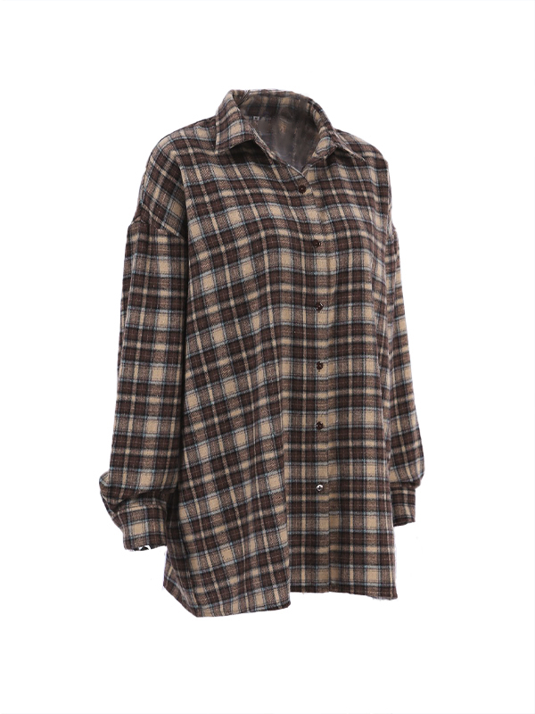 Vintage Plaid Print Long Sleeve Blouse-6