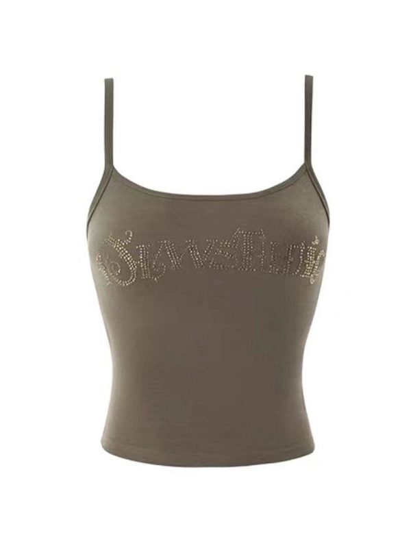 Letter Rhinestone Print Splice Cami Top-4